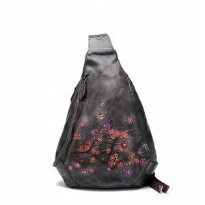 Leather Sling Bag for Women Men Vintage Handmade Chest Backpack🐟